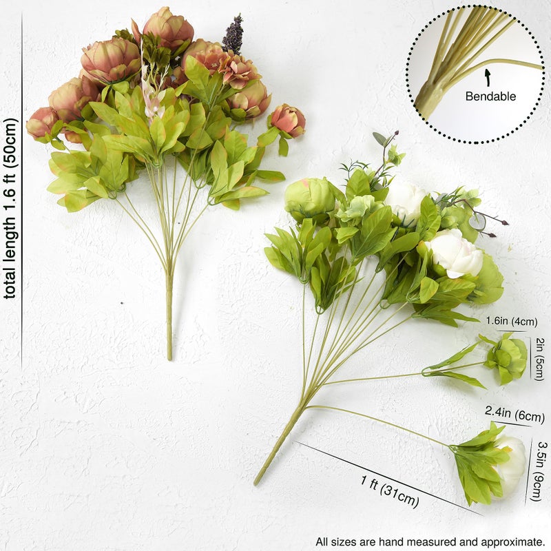 FiveSeasonStuff Rustic Brown, Beige & Green Artificial Peony Bouquets, 2 Silk Flower Bundles with Hydrangeas for Wedding & Dining Table Centerpieces, Living Room & Home Decor - Image 5